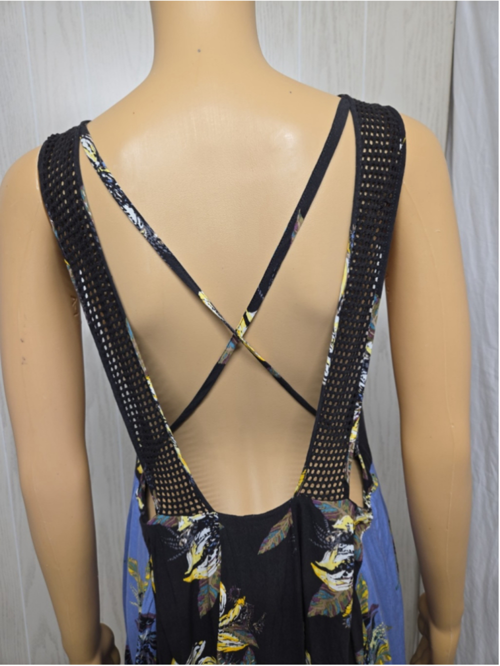 Free People Two-Tone Floral Mini Dress — Blue & Black - Picture 7 of 9